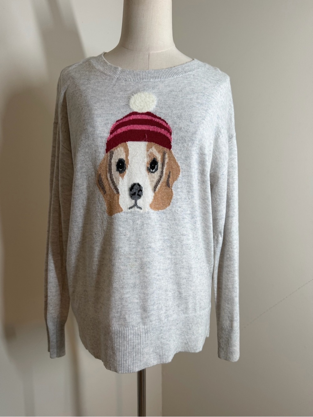Ann Taylor LOFT Women’s Beagle Graphic - SZ XS- Red Beanie Lightweight Sweater